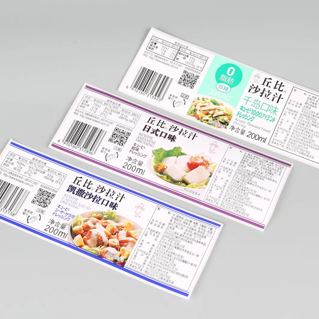 Custom High Quality Art Paper Bright Film Salad Dressing / Jam Packaging Label Sticker